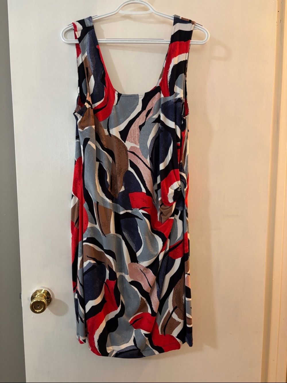 NIC+ZOE Sleeveless Abstract Midi Dress in Red, Navy, Brown & Gray